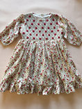 Load image into Gallery viewer, 3/4 Sleeve Dress - Hand-smocked Tiny Red Floral