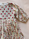 Load image into Gallery viewer, 3/4 Sleeve Dress - Hand-smocked Tiny Red Floral