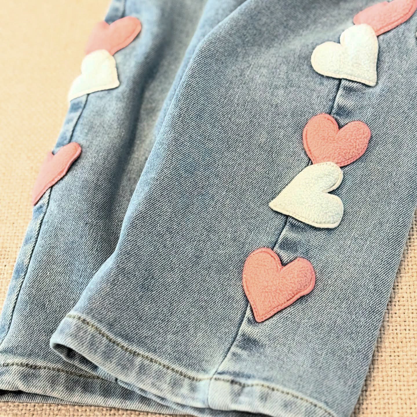 Girl's Denim Jeans - Hearts Applique