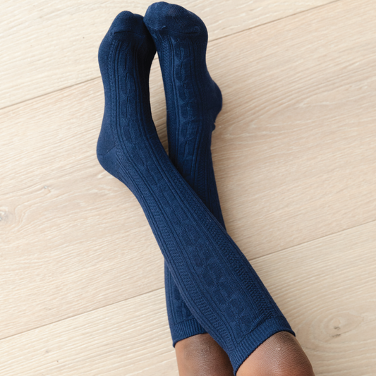 Little Stocking Co. - Navy Cable Knit Knee High Socks