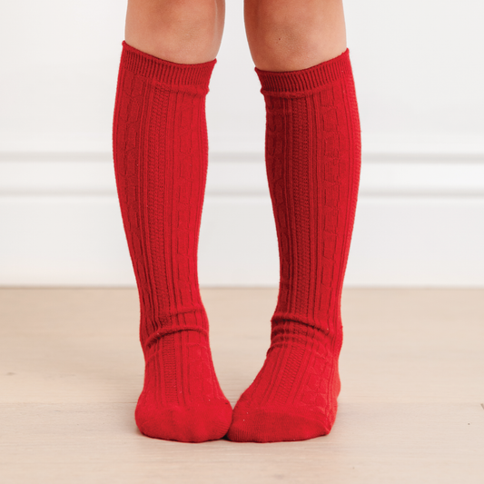 Little Stocking Co. - Cherry Cable Knit Knee High Socks