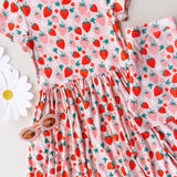 Bamboo Short Sleeve Twirl Dress with Short Set- Strawberry
