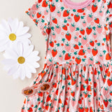 Bamboo Short Sleeve Twirl Dress with Short Set- Strawberry