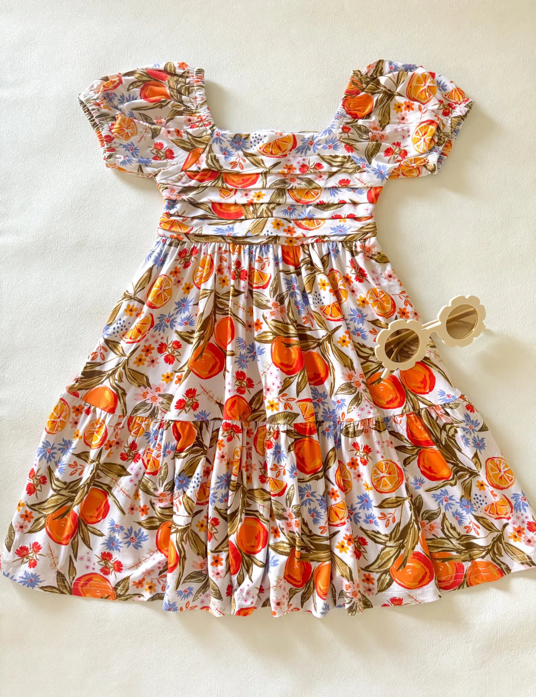 Amelie Pleated Dress - Orange Blossoms