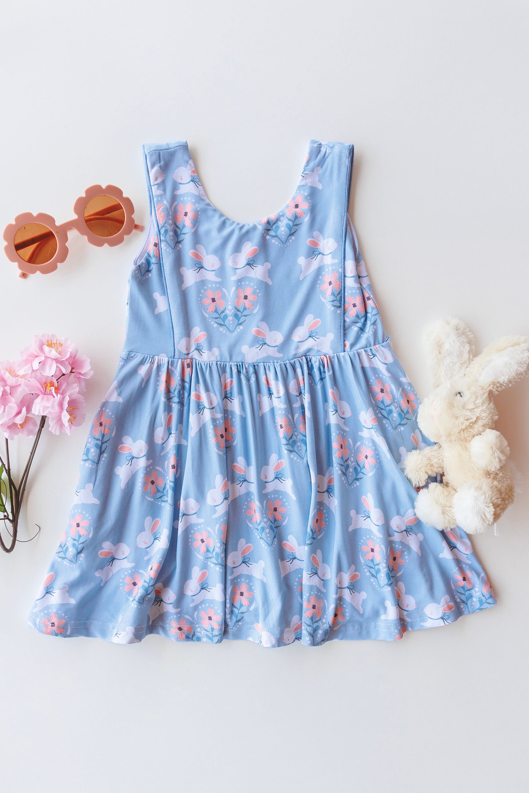 Bamboo Sleeveless Piping Twirl Dress - Pink Bunny
