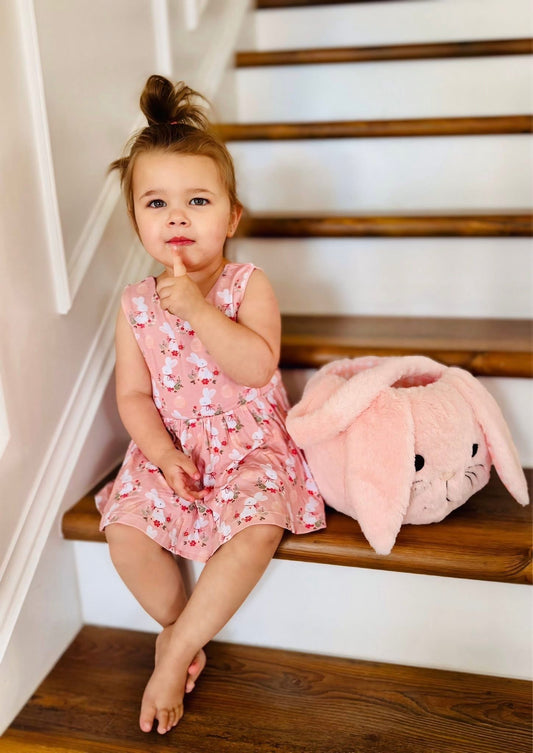 Bamboo Sleeveless Piping Top and Short Set - Pink Bunny