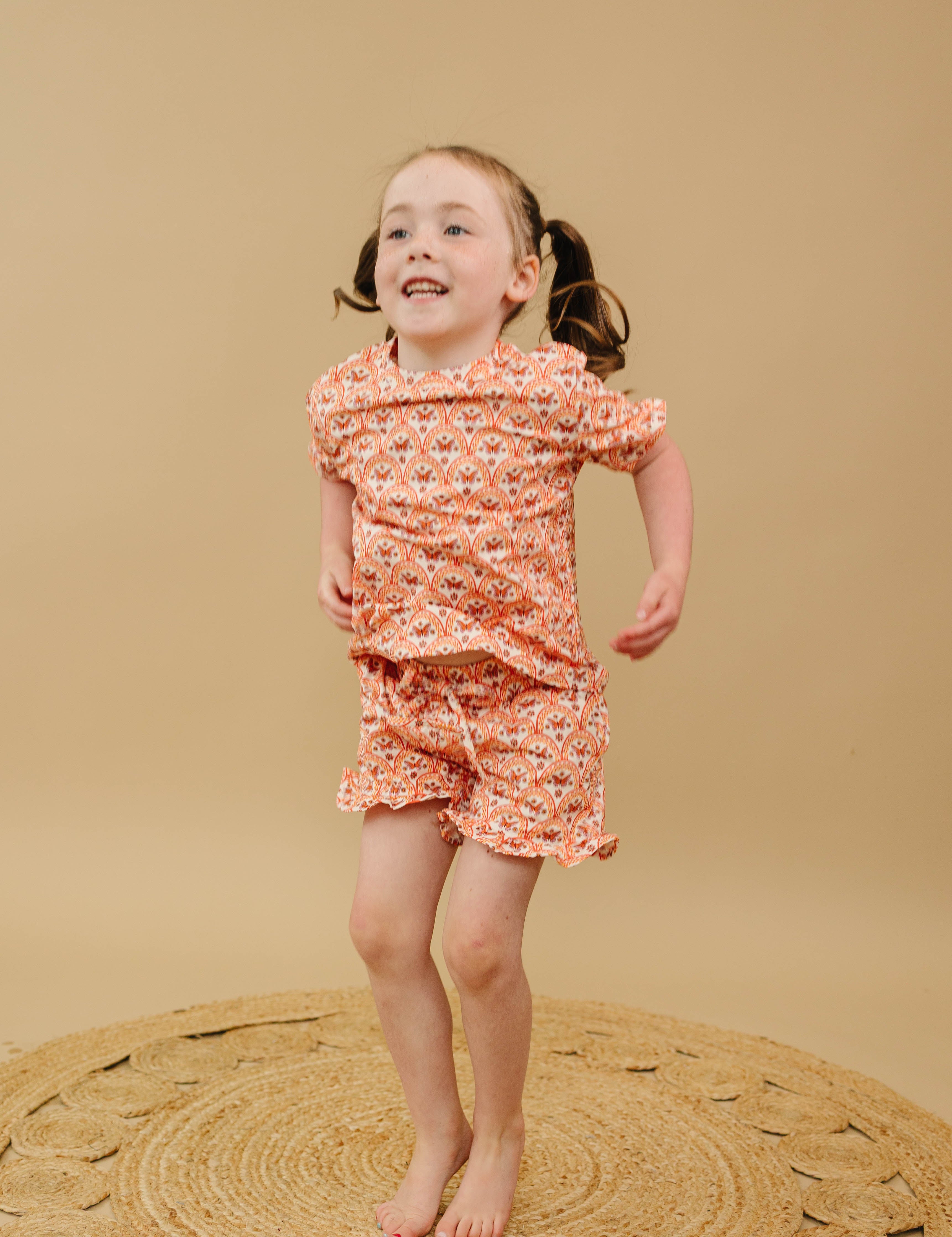 Short Sleeve Top and Ruffle Short Set - Bamboo Groovy Butterflies