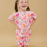 Short Sleeve Top and Ruffle Short Set - Bamboo Unicorns