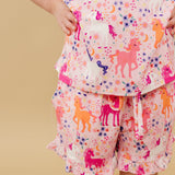 Short Sleeve Top and Ruffle Short Set - Bamboo Unicorns