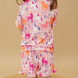 Short Sleeve Top and Ruffle Short Set - Bamboo Unicorns