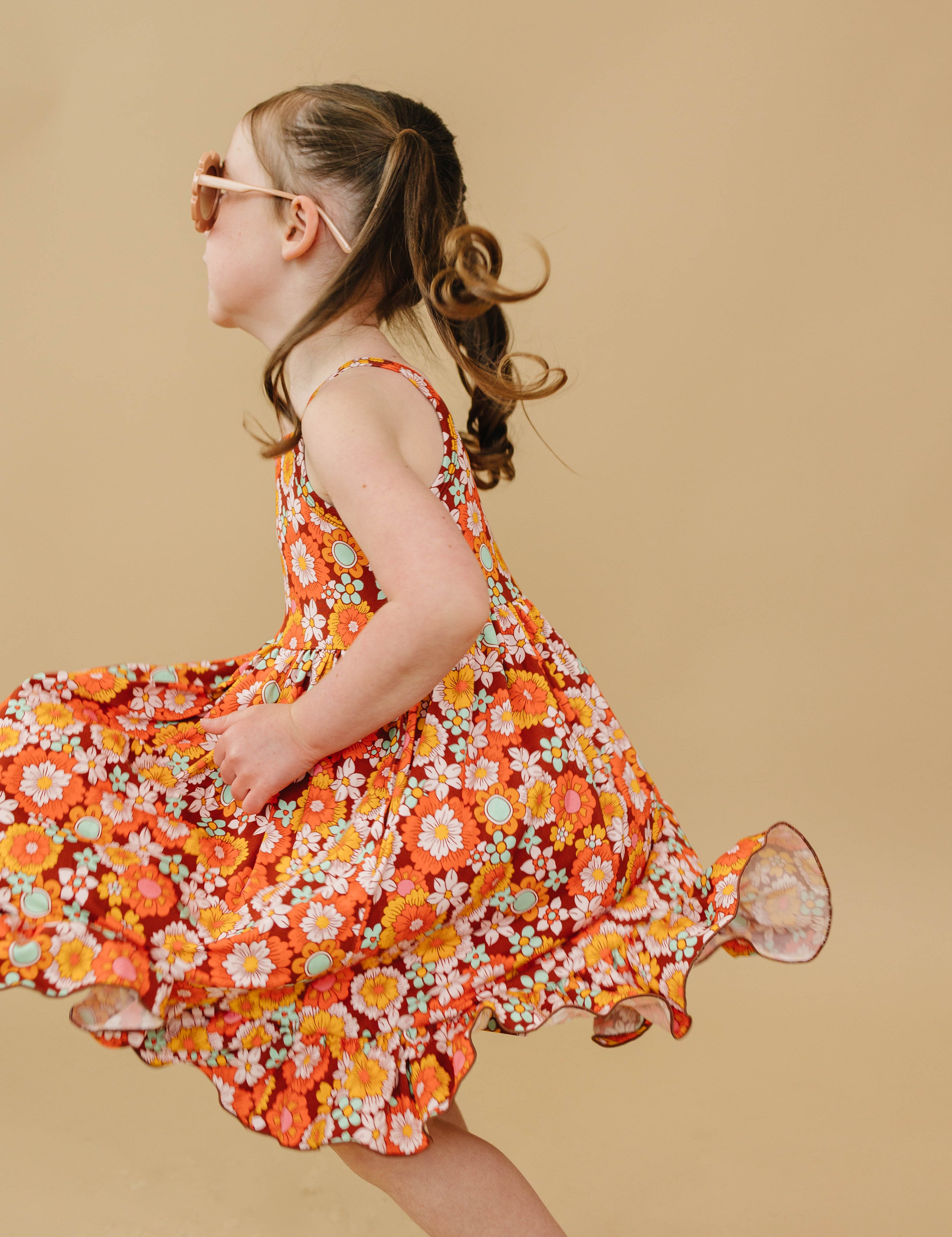 Iris Twirl Dress with Short Set - Bamboo Retro Floral
