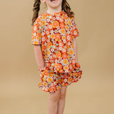 Short Sleeve Top and Ruffle Short Set - Bamboo Retro Floral