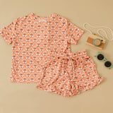 Short Sleeve Top and Ruffle Short Set - Bamboo Groovy Butterflies