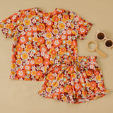 Short Sleeve Top and Ruffle Short Set - Bamboo Retro Floral