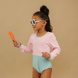 Long Sleeve One piece Swim  - Ribbed Color Block