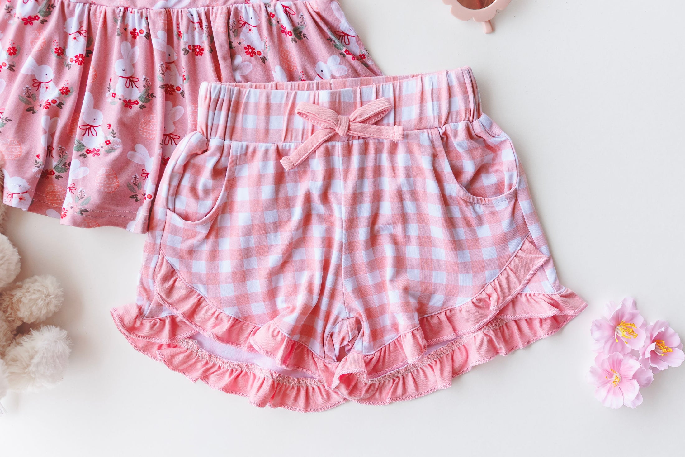 Bamboo Sleeveless Piping Top and Short Set - Pink Bunny