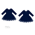 Load image into Gallery viewer, PRESALE Long Sleeve Ballet Tutu Dress - Navy Blue Velvet Dot Tulle
