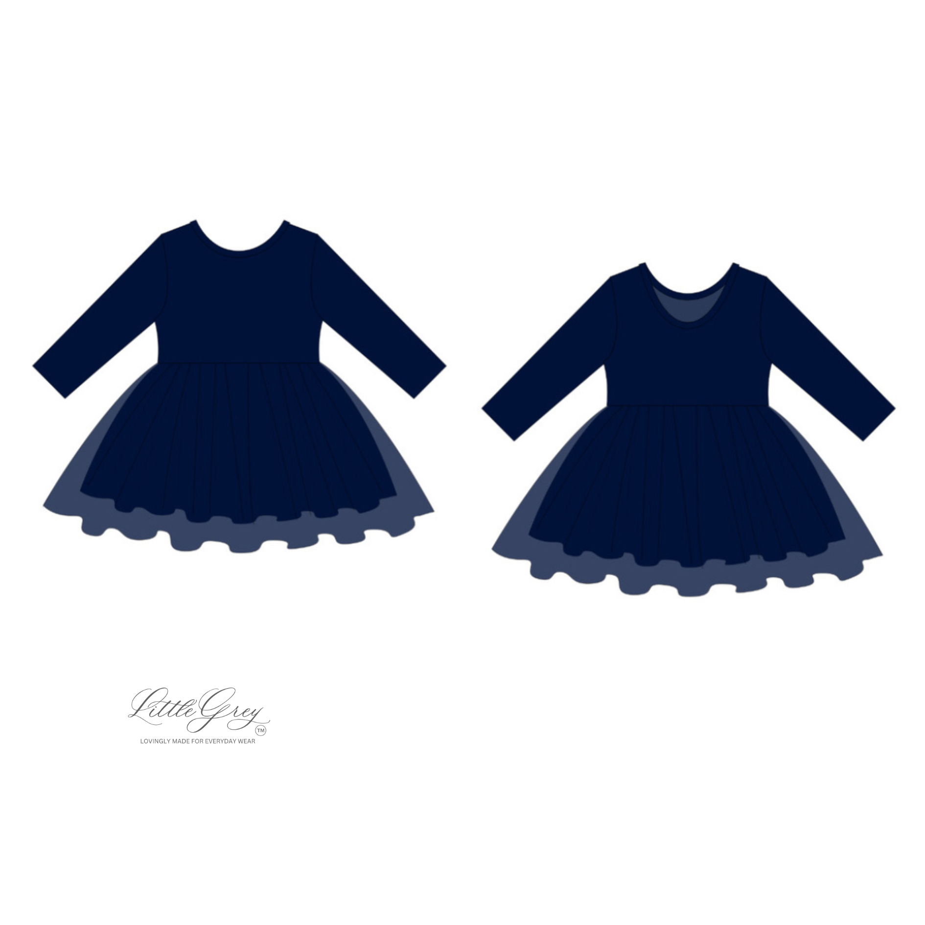PRESALE Long Sleeve Ballet Tutu Dress - Navy Blue Velvet Dot Tulle