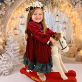 Red velvet and Plaid Dress - Hand smocked Wreath