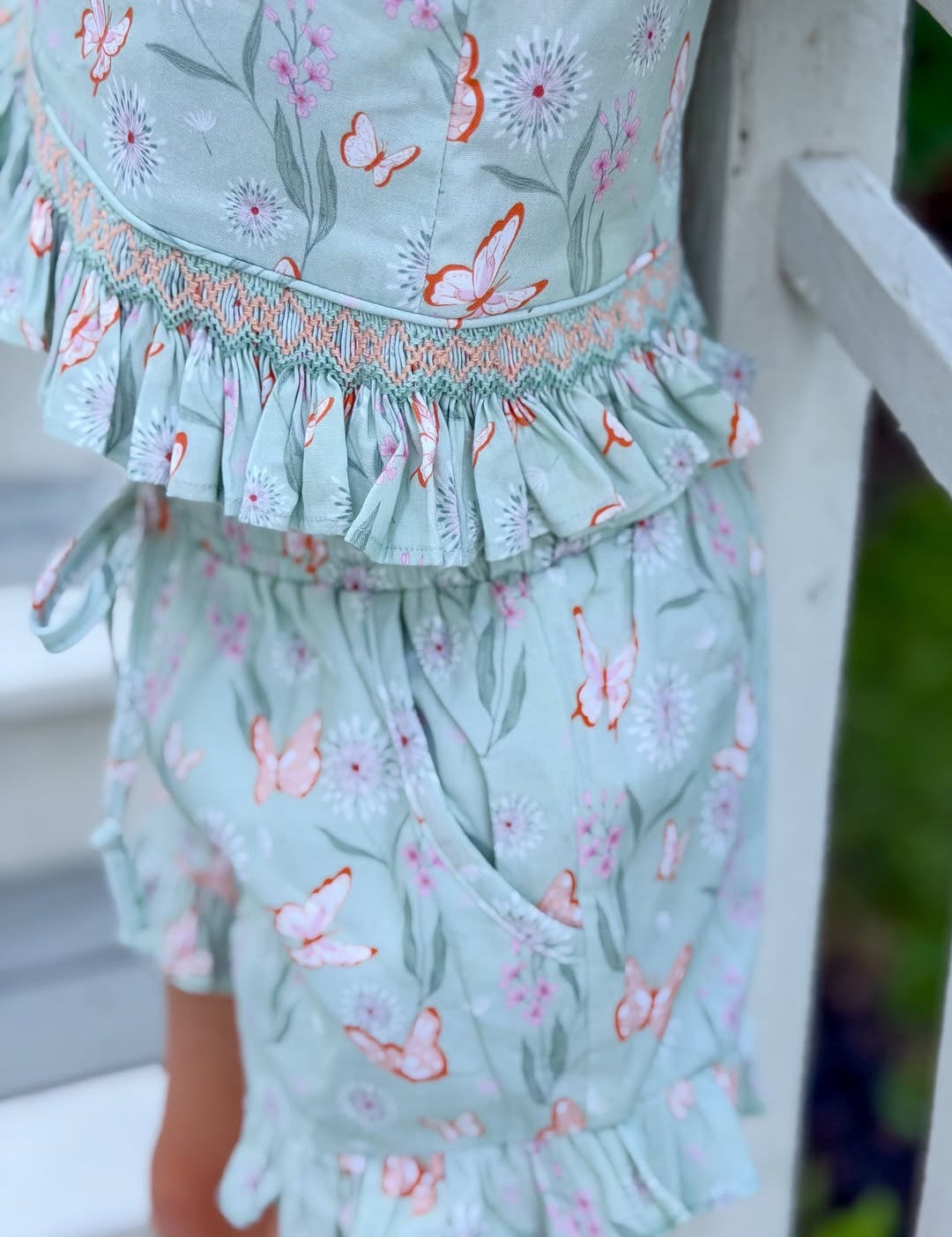 Sunny Set - Hand smocked - Dandelion and Butterflies