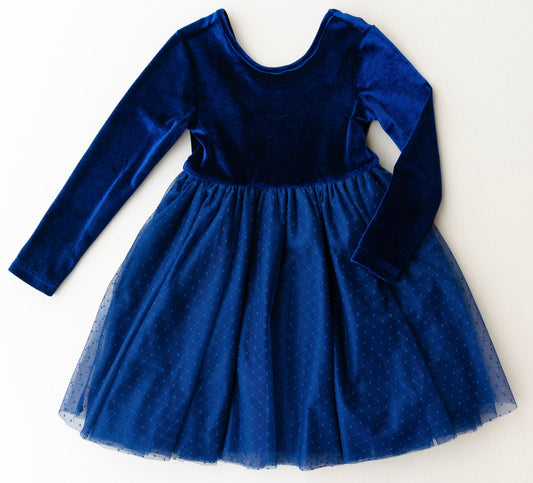 PRE-ORDER Long Sleeve Velvet Dot Tulle Dress