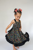 Load image into Gallery viewer, Tie Twirl Dress and Solid Black Bike Short Set - Hyacinth Floral Black Bamboo
