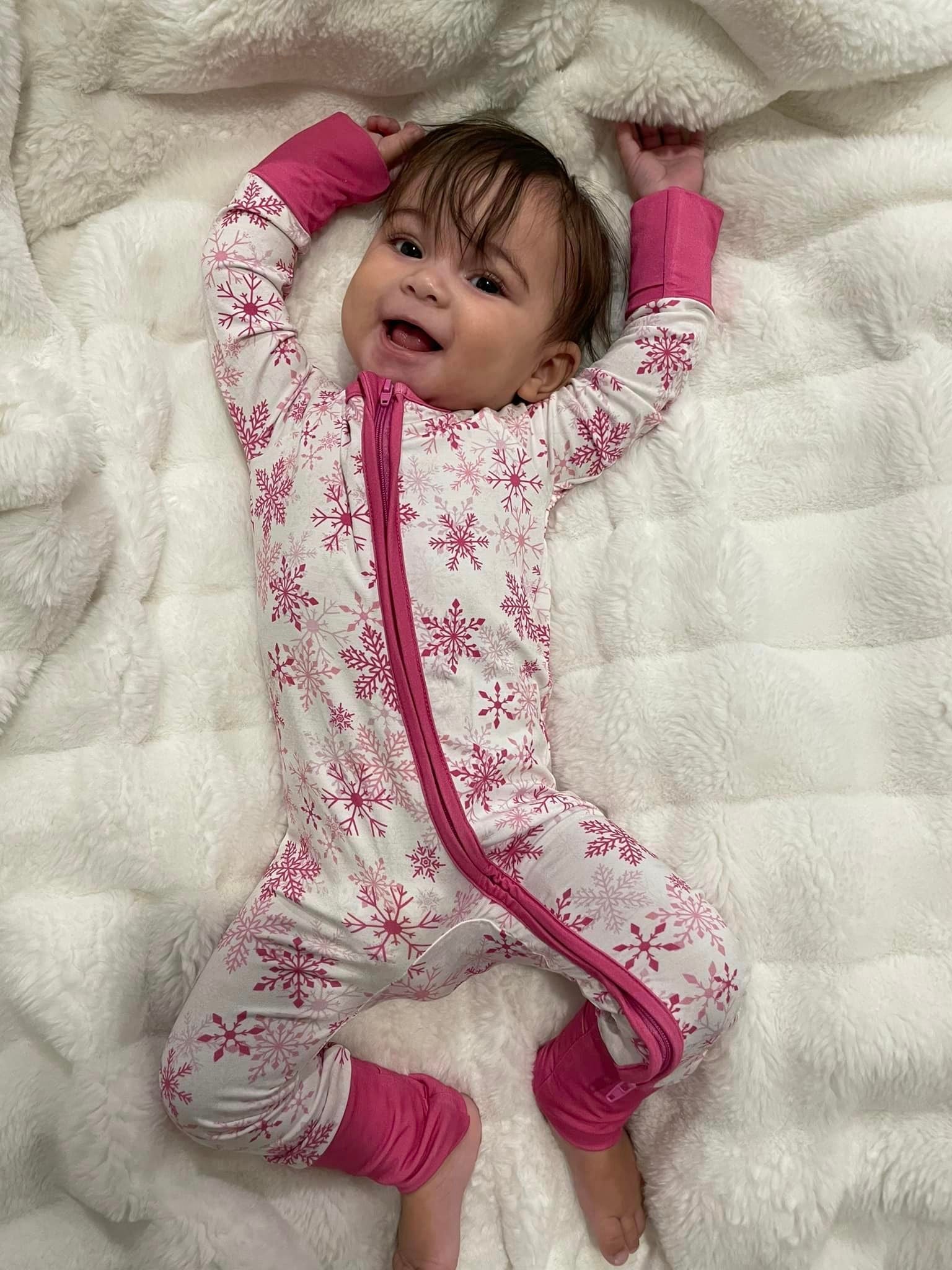 Holiday Romper- Pink Snowflakes