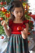 Load image into Gallery viewer, Ruffle Strap Smocked Dress in Red Velvet and Green Plaid
