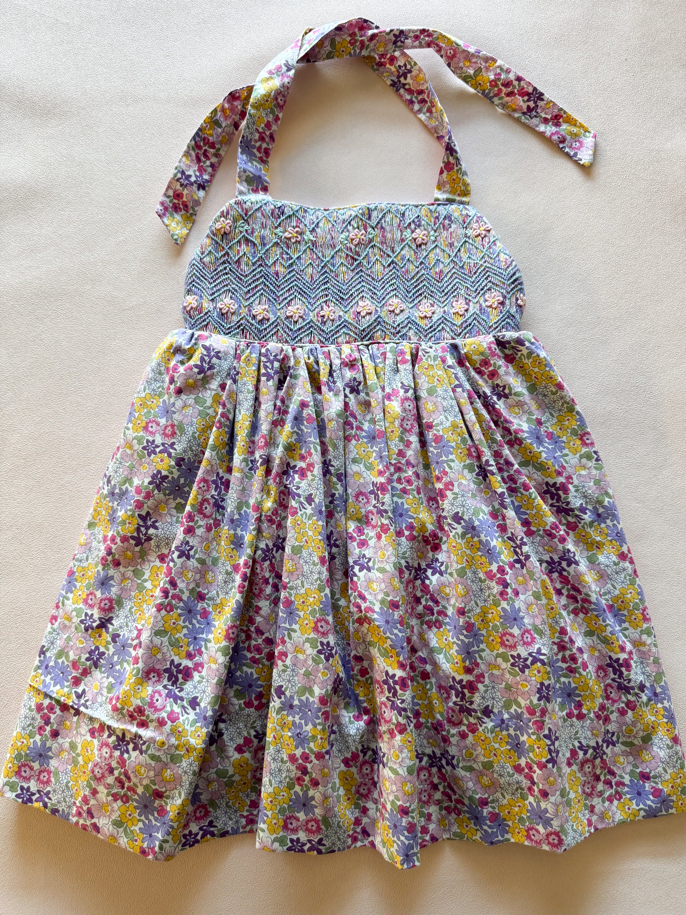 Halter Dress  - Hand-smocked Purple Floral