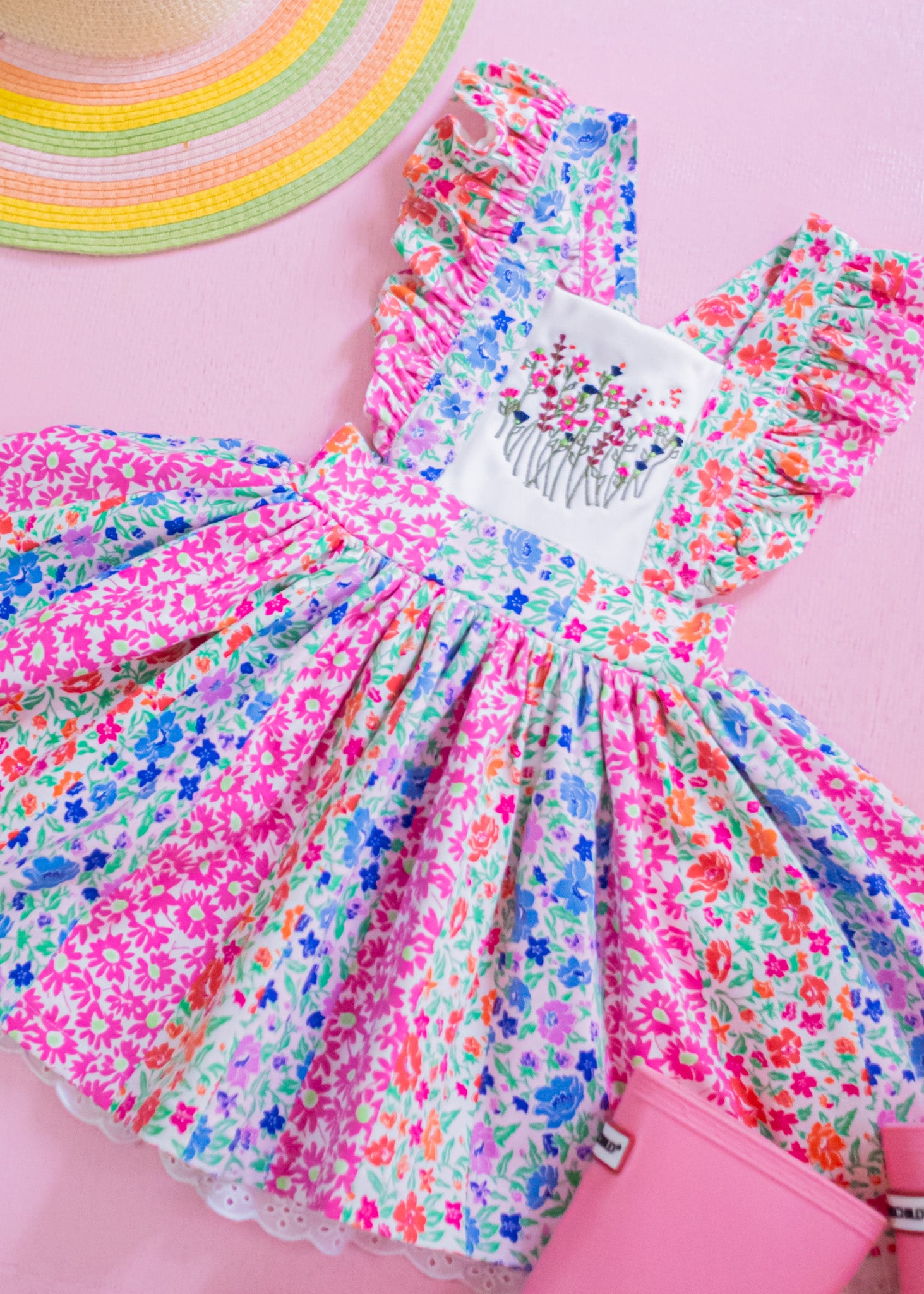 Floral Garden Patch Embroidered Pinafore Dress