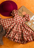 Load image into Gallery viewer, Handmade Puff Sleeve Twirl Dress - Brown Plaid
