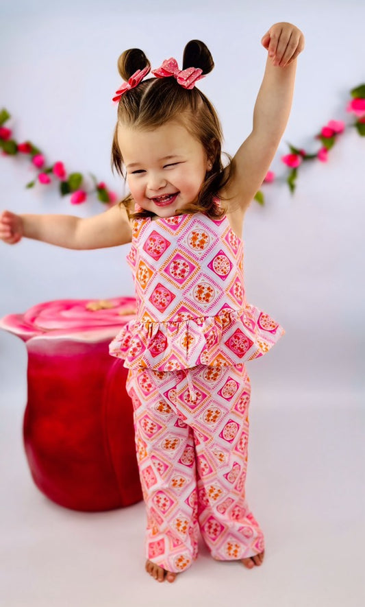 Pink Floral-Organic Cotton Top and Pants Set
