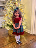 Load image into Gallery viewer, Ruffle Strap Smocked Dress in Red Velvet and Green Plaid
