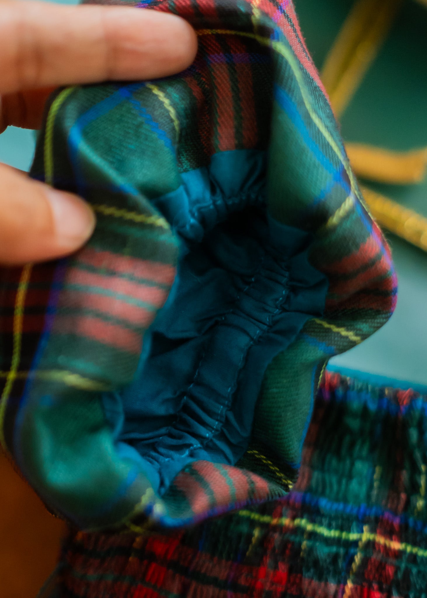 Handmade Puff Sleeve Dress- Green & Red Plaid