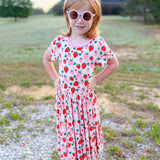 Short Sleeve Twirl Dress with Short Set- Bamboo Strawberry
