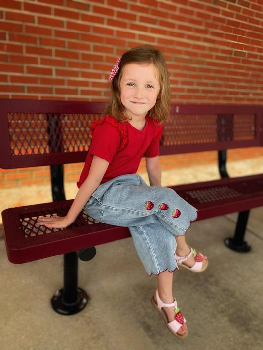 Denim Jeans - Embroidered Strawberry
