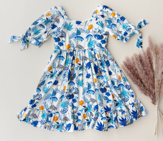 Bamboo Puff Ribbon Sleeve Dress