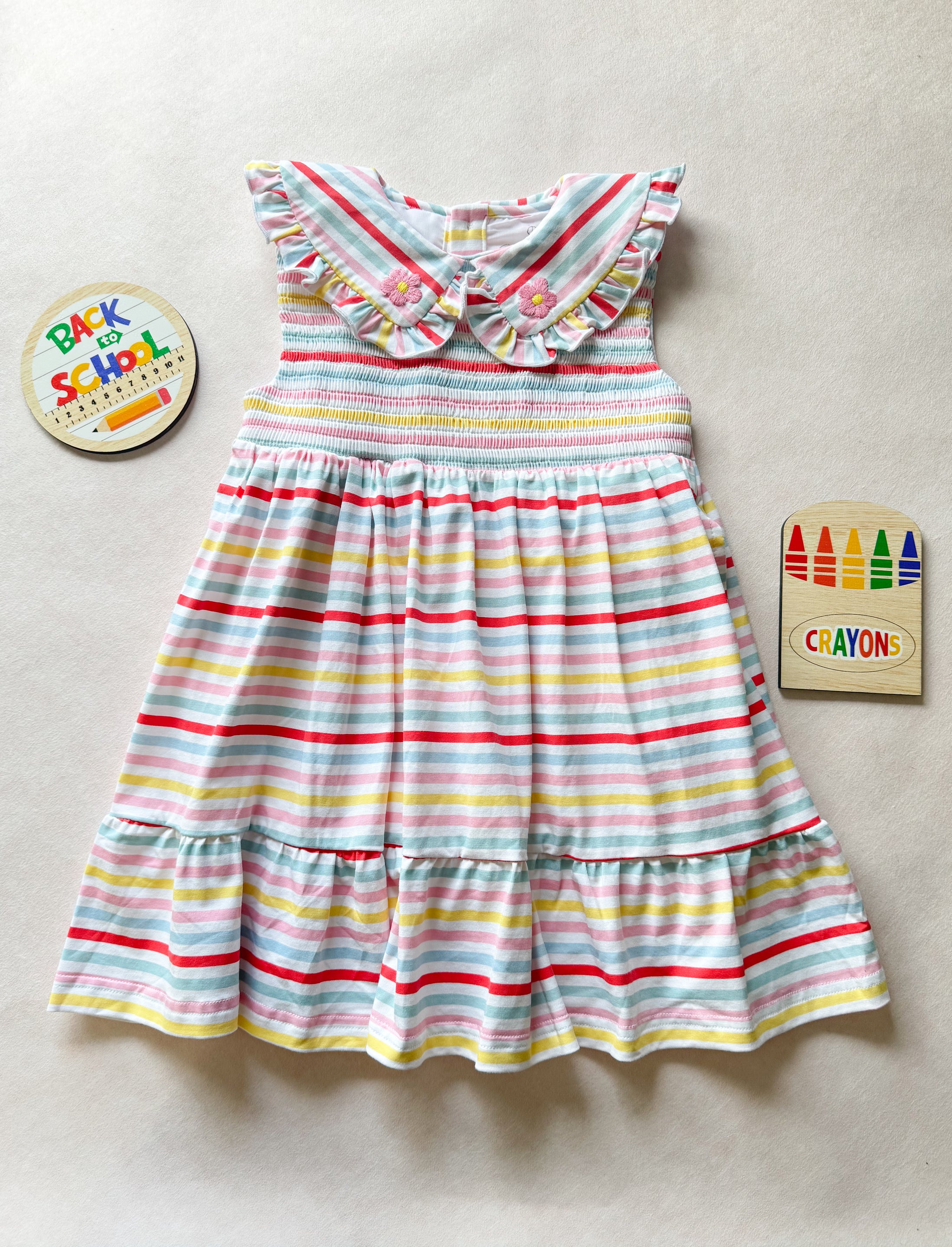 Embroidery Collar Cottage Dress - Multicolored