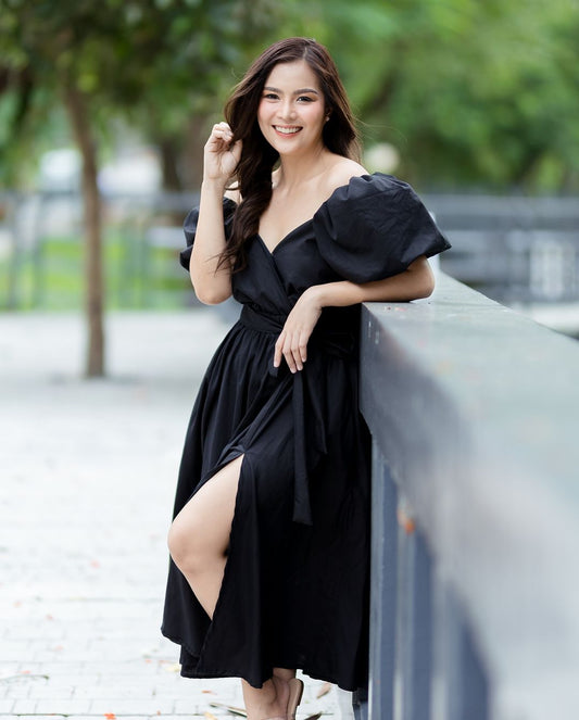 Lucilla Mommy and Me Puff Sleeve Dress- Black