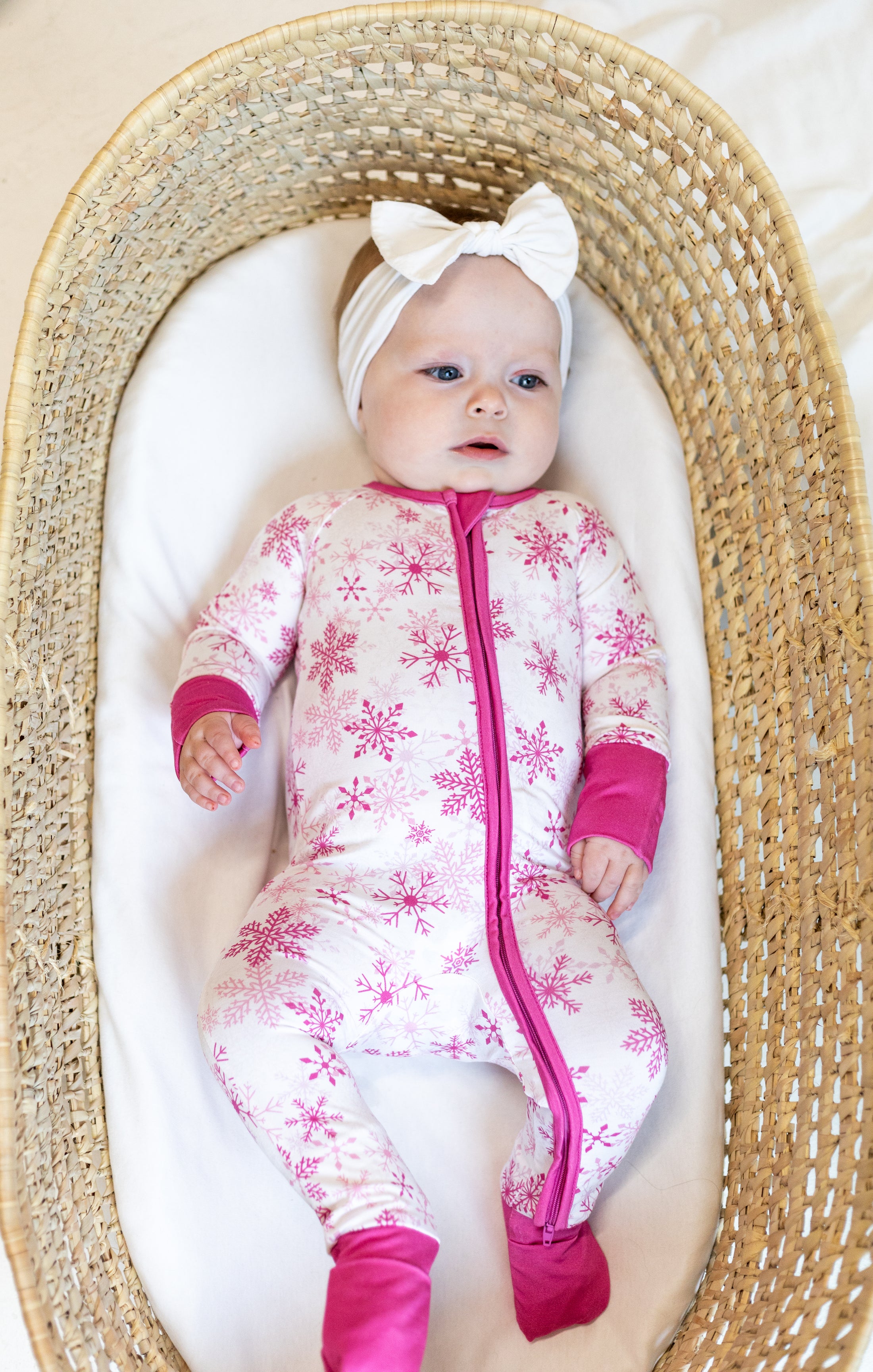 Holiday Romper- Pink Snowflakes