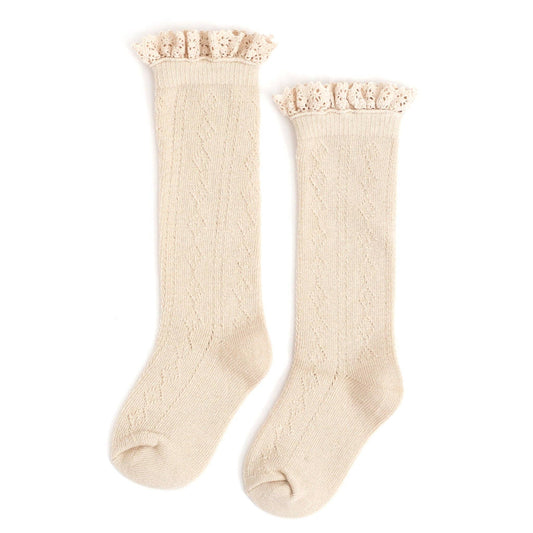 Little Stocking Co. - Vanilla Fancy Lace Top Knee High Socks