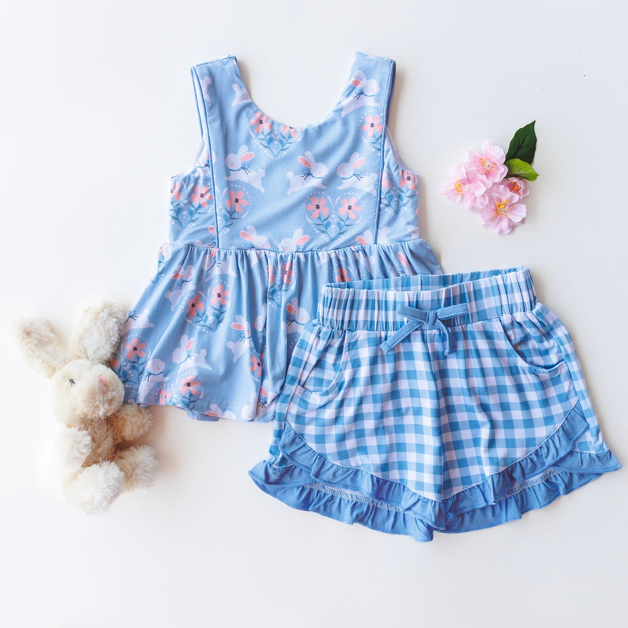 Bamboo Sleeveless Piping Top and Short Set - Blue Bunny