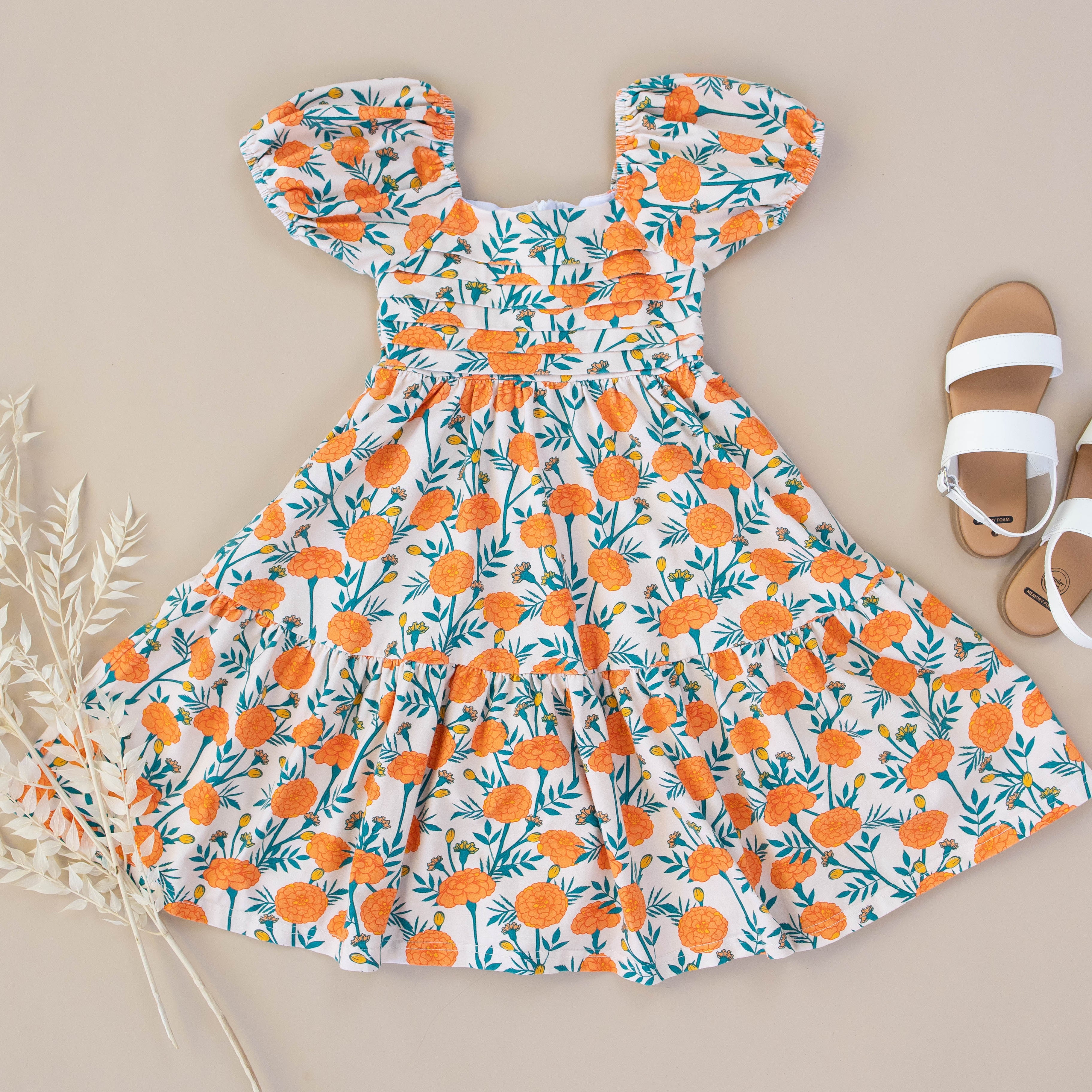 Amelie Pleated Dress - Marigold Cotton