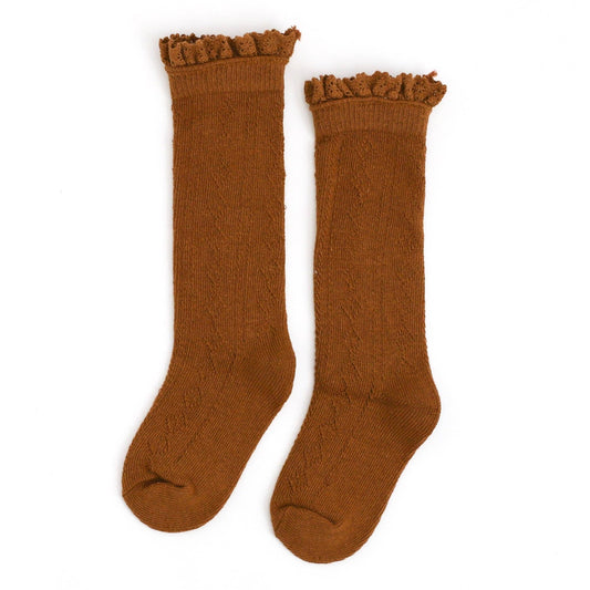 Little Stocking Co. - Sugar Almond Fancy Lace Top Knee High Socks