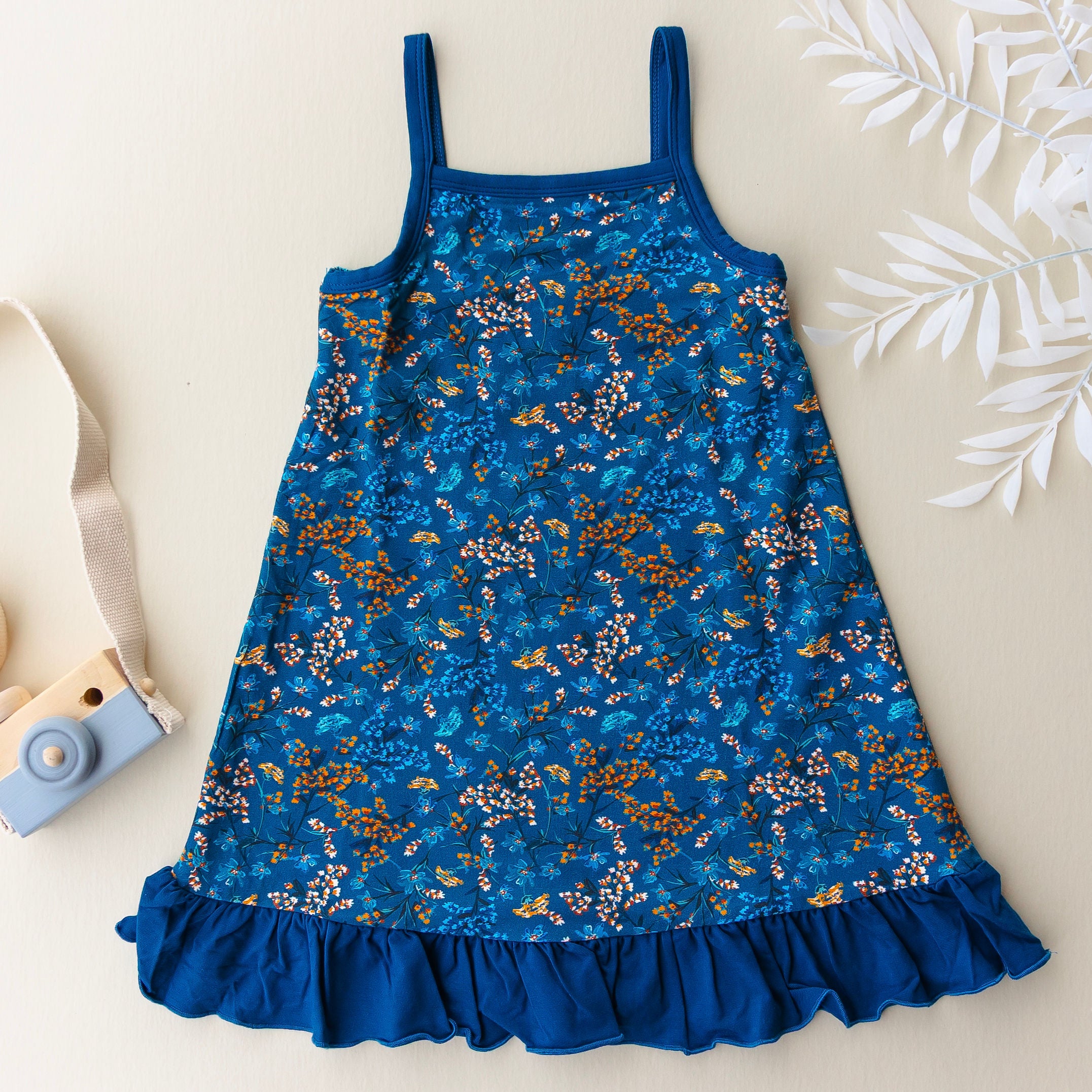 Skinny Strap Lounge Dress In Midnight Meadow Floral Print