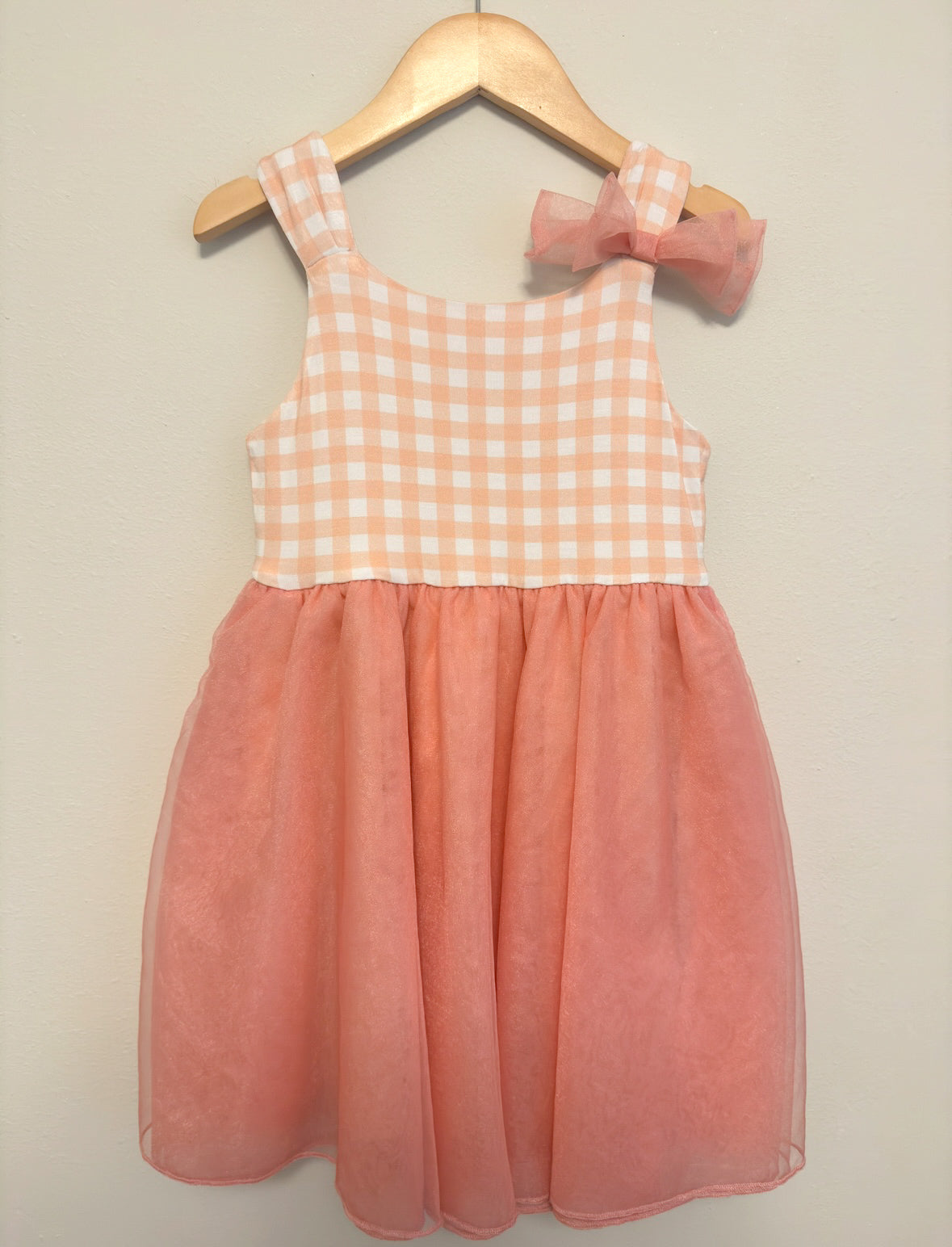 Bamboo Bunny Ears with Bow -  Tulle Skirt Twirl Dress in Gingham Print