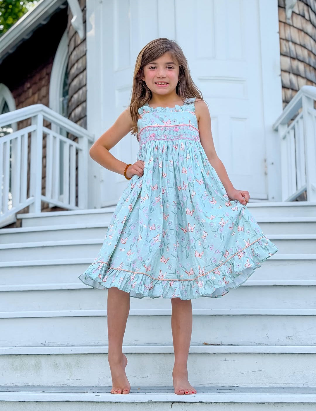 Sienna Dress - Hand smocked - Dandelion and Butterflies