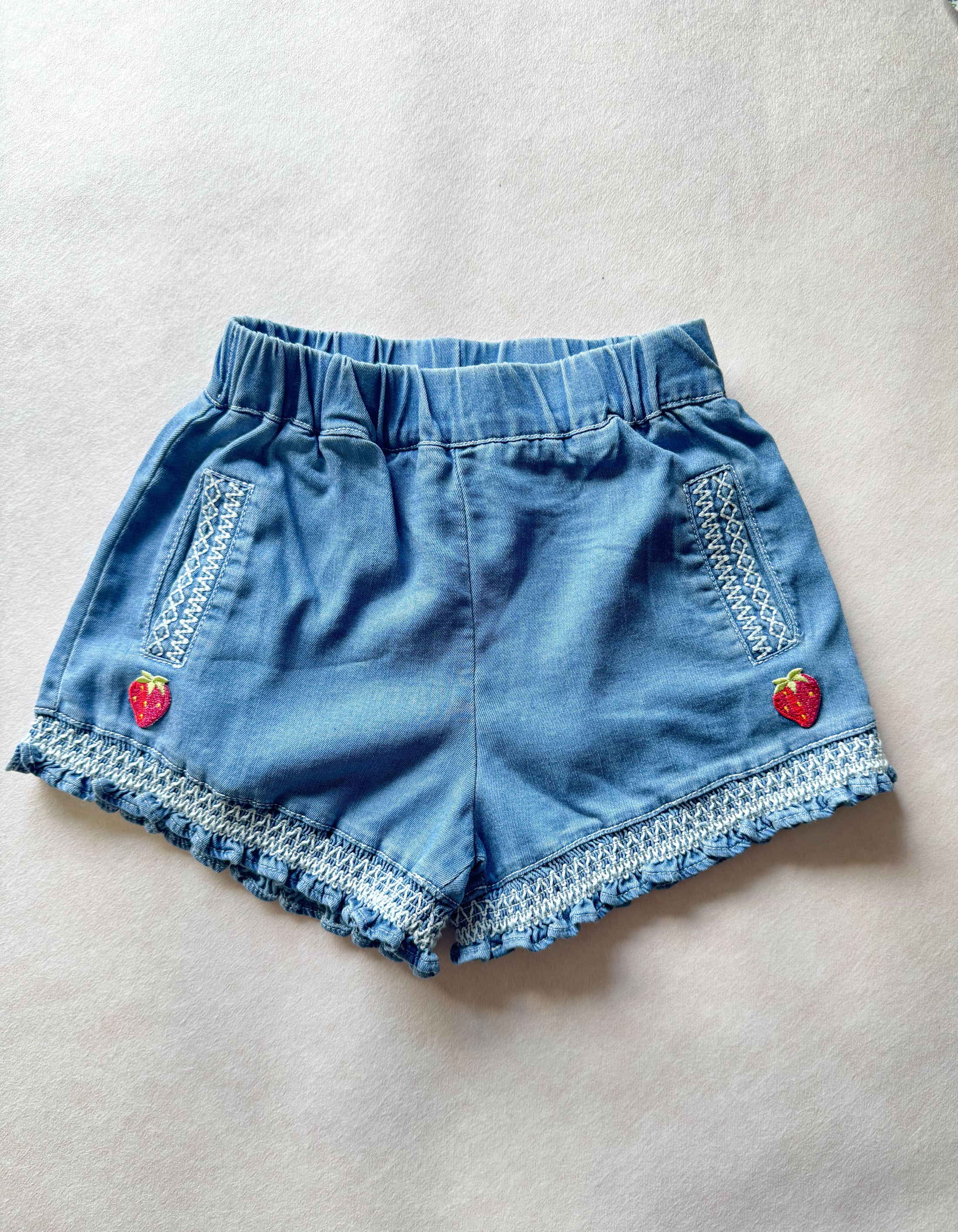 Strawberry Smocked Embroidery Summer Short