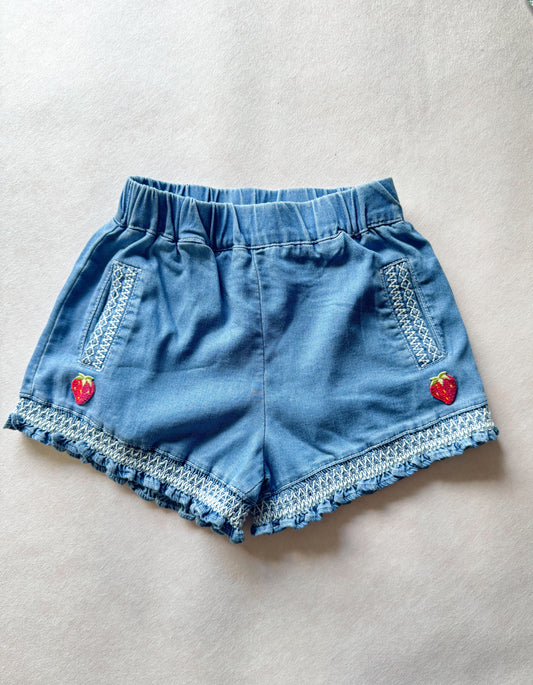 Strawberry Smocked Embroidery Summer Short