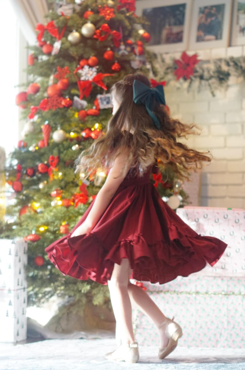 Eumie Ruffle Sleeves Twirl Dress -Maroon